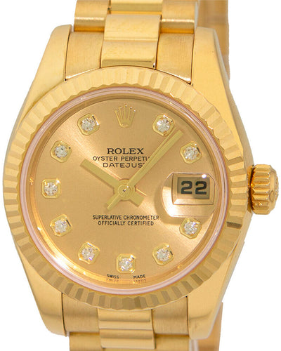 2006 Rolex Lady-Datejust 26MM Champagne Dial Yellow Gold President Bracelet (179178)