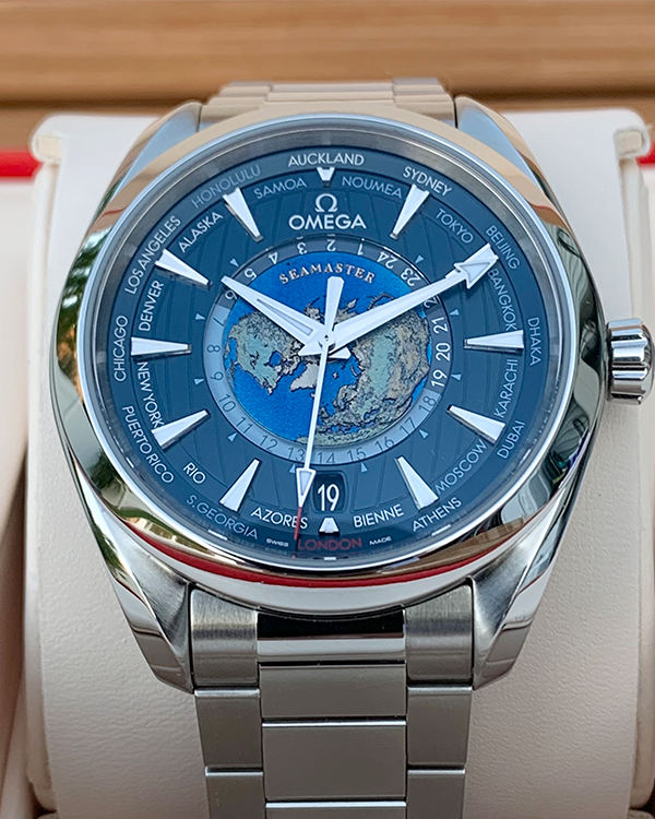 2021 Omega Seamaster Aqua Terra 150M Co-Axial Master Chronometer GMT Worldtimer Steel Blue Dial (220.10.43.22.03.001)