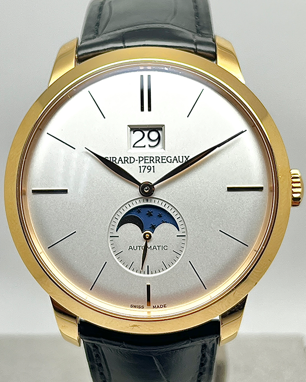 Girard Perregaux 1966 Large Date Moonphase 40MM Silver Dial Leather Strap (49556-52-131-BB6C)