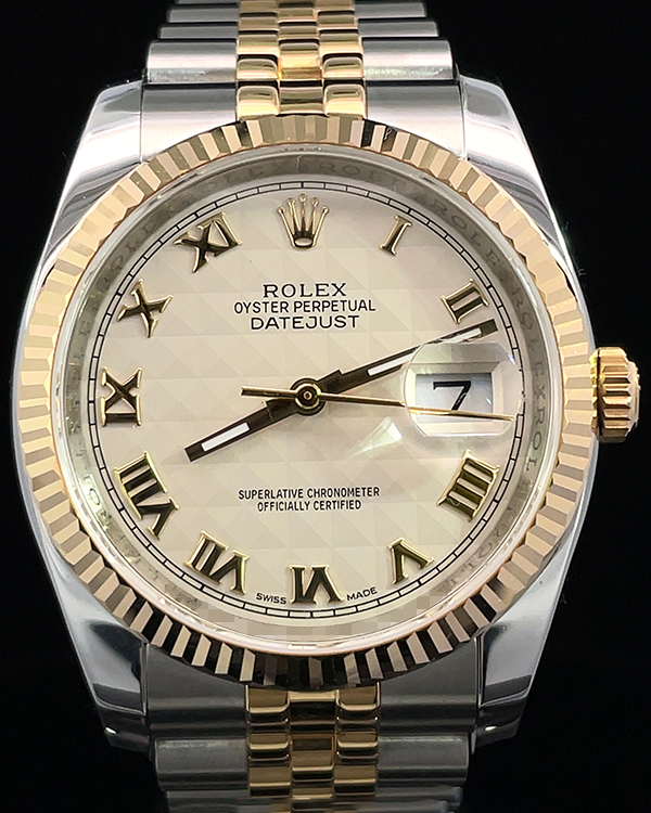 Rolex Datejust 36MM Champagne "Pyramid" Dial Two-Tone Jubilee Bracelet (116233)