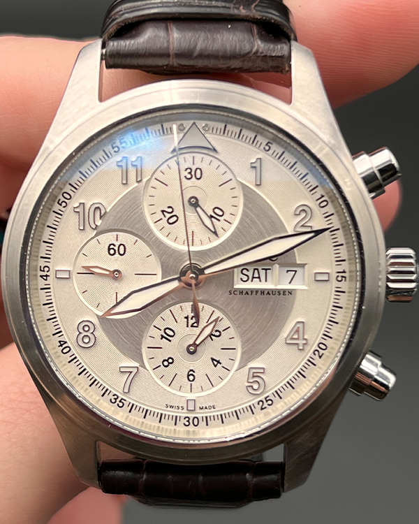 No Reserve - 2008 IWC Pilot Spitfire Chronograph 42MM Silver Dial Leather Strap (IW371702)