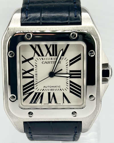 Cartier Santos de Cartier 100 38x41.3MM White Dial Leather Strap (W20073X8)