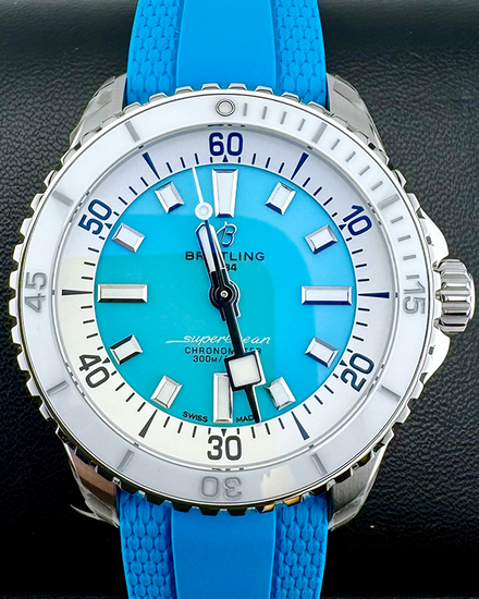 No Reserve - 2024 Breitling Superocean 36MM Blue Dial Rubber Strap (A17377211C1S1)