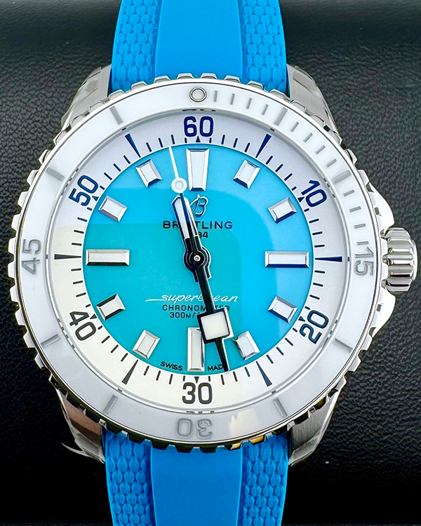 No Reserve - 2024 Breitling Superocean 36MM Blue Dial Rubber Strap (A17377211C1S1)