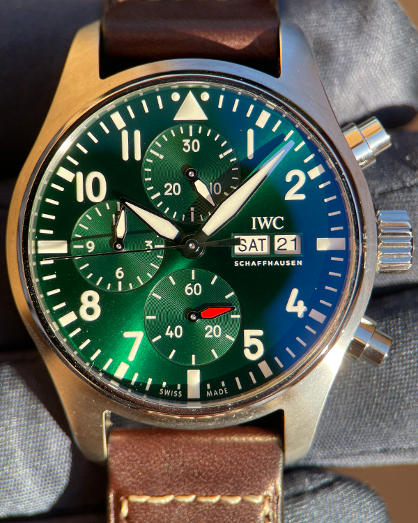 2021 IWC Schaffhausen Pilot Chronograph 41MM Green Dial Leather Strap (IW388103)