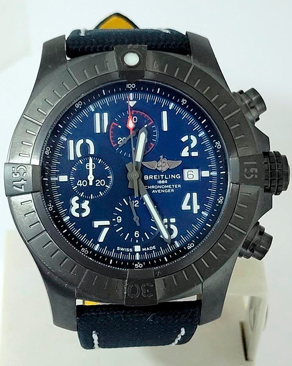 Breitling Super Avenger Chronograph 48 Night Mission 48MM Blue Dial Leather Strap (V13375101C1X2)