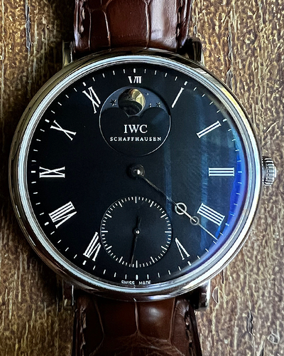 IWC Schaffhausen Portofino Hand-Wound 46MM Black Dial Leather Strap (IW544801)