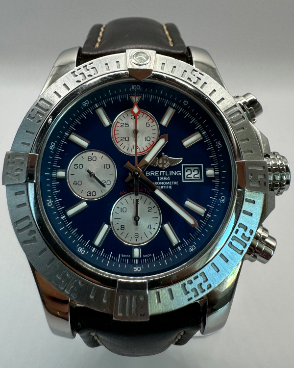 2018 Breitling Super Avenger II 48MM Blue Dial Leather Strap (A1337111/C871)