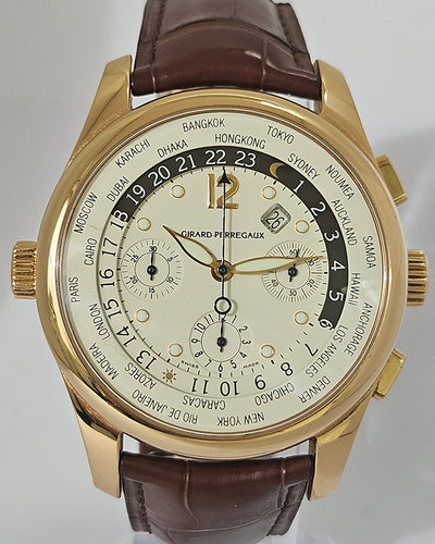 Girard Perregaux World Time Chronograph 43MM White Dial Leather Strap (4980)