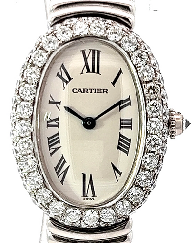 Cartier Baignoire Vintage 23MM Quartz White Dial White Gold Bracelet (1955)