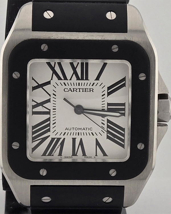 Cartier Santos 100 XL De Cartier 38.3x51.1MM Silver Dial Rubber Strap (W20121U2)