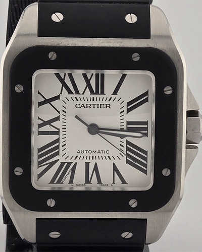 Cartier Santos 100 XL De Cartier 38.3x51.1MM Silver Dial Rubber Strap (W20121U2)