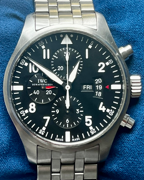 2013 IWC Schaffhausen Pilot Chronograph 43MM Black Dial Steel Bracelet (IW377704)