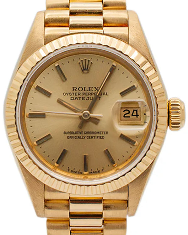 Rolex Lady-Datejust 26MM Champagne Dial Yellow Gold President Bracelet (69178)