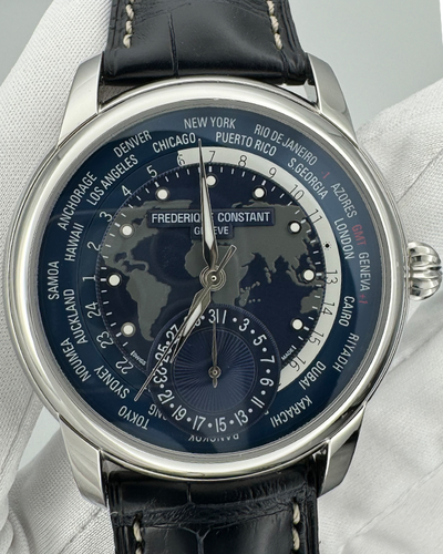 Frederique Constant Worldtimer 42MM Blue Dial Leather Strap (FC-718NWM4H6)