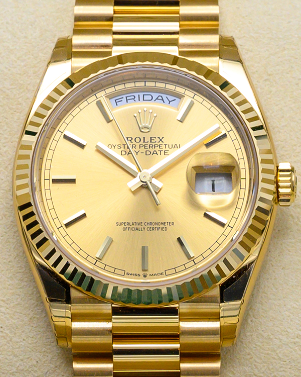 2023 Rolex Day-Date 36MM President Bracelet Yellow Gold Champagne (128238)