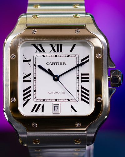 2023 Cartier Santos de Cartier 39.8MM Silver Dial Two-Tone Bracelet (W2SA0009)