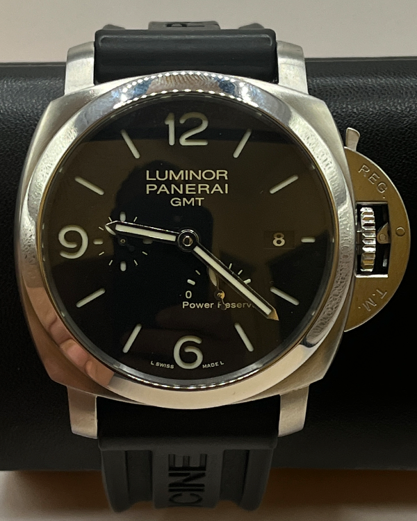 2014 Panerai Luminor 1950 3 Days GMT 44MM Black Dial Rubber Strap (PAM00321)