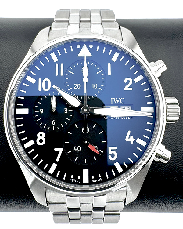 No Reserve - 2024 IWC Schaffhausen Pilot Chronograph 43MM Black Dial Steel Bracelet (IW378002)