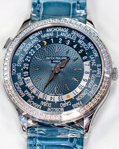 Patek Philippe World Time Complications 36MM Blue Dial Alligator Leather Strap (7130G-016)