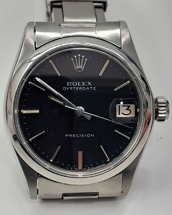 Rolex Oysterdate Precision 30MM Black Dial Steel Bracelet (6466)