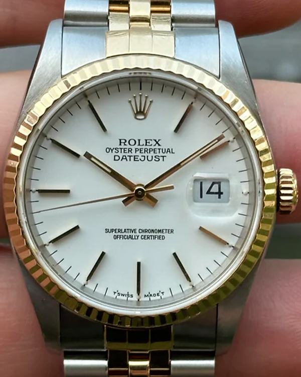 1990 (E Serial) Rolex Datejust 36MM White Dial Two-Tone Jubilee Bracelet (16233)