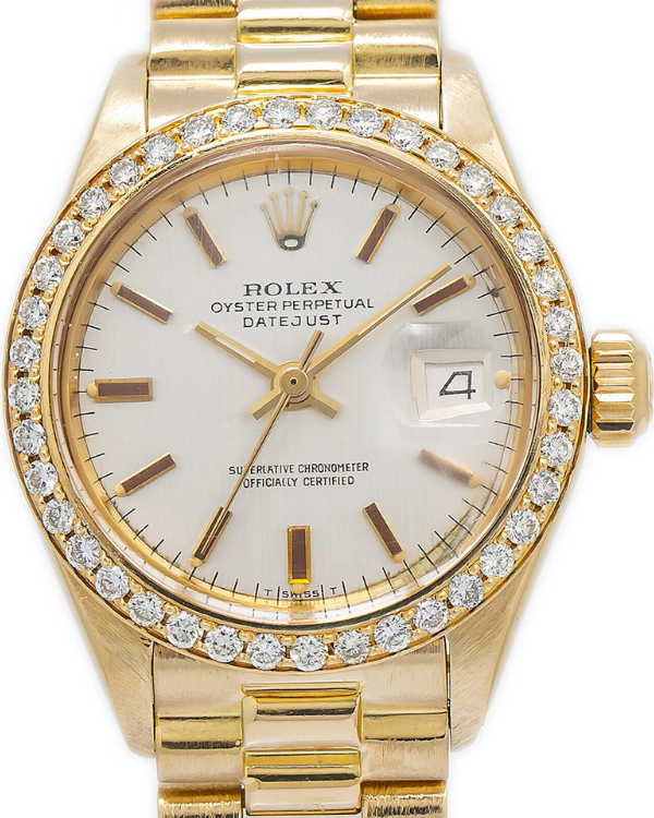 Rolex Lady-Datejust 26MM White Dial Yellow Gold President Bracelet (6917)