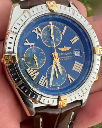 2000 Breitling Crosswind 43mm Chronograph Gold/Steel Blue Dial (B13355)