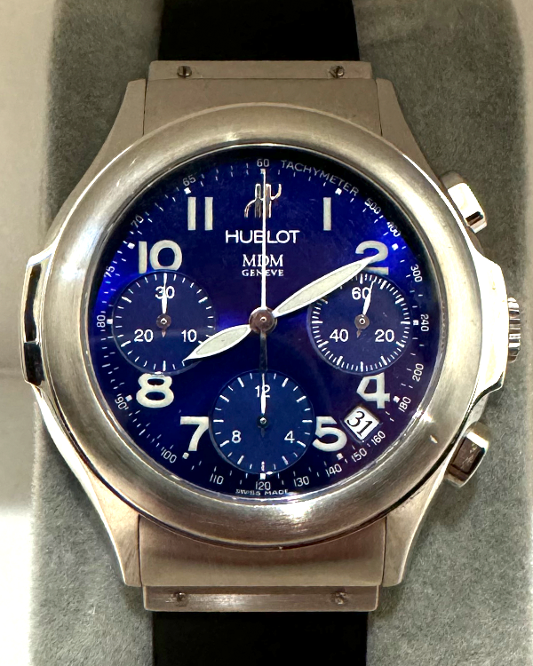 No Reserve - Hublot Elegant MDM Chronograph 40MM Blue Dial Rubber Strap (1810.1)