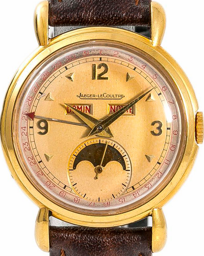 Jaeger-LeCoultre Triple Date Vintage 32MM Patina Yellow Dial Leather Strap (141.008.1)