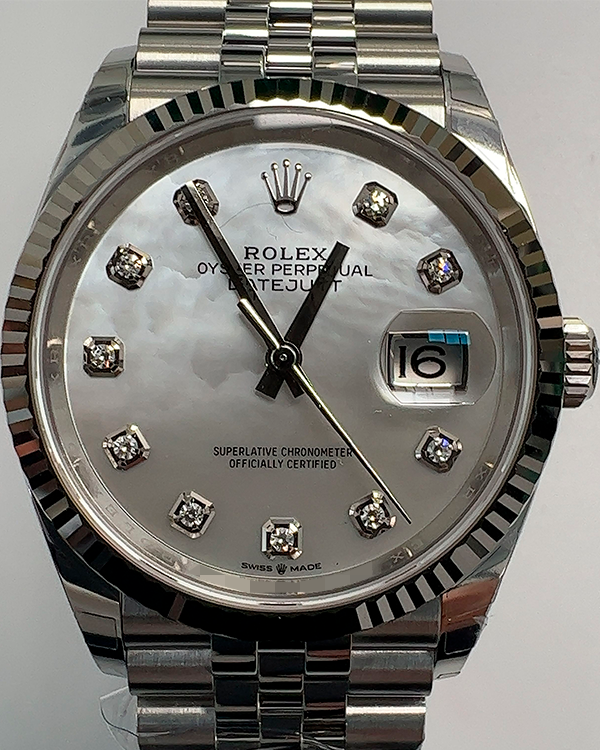 2023 Rolex Datejust 36MM Jubilee Bracelet Oystersteel Mother of Pearl Factory Diamond Dial (126234)