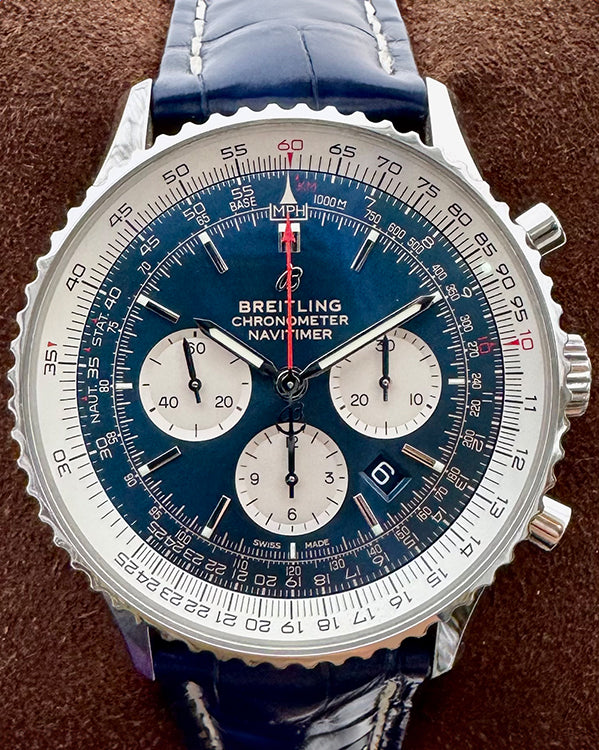 Breitling Navitimer 1 B01 Chronograph 46MM Blue Dial Leather Strap (AB0127211C1P2)