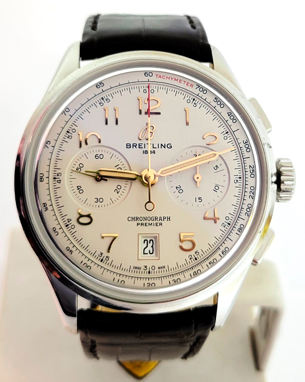 2022 Breitling Premier B01 Chronograph 42MM Silver Dial Leather Strap (AB0145)