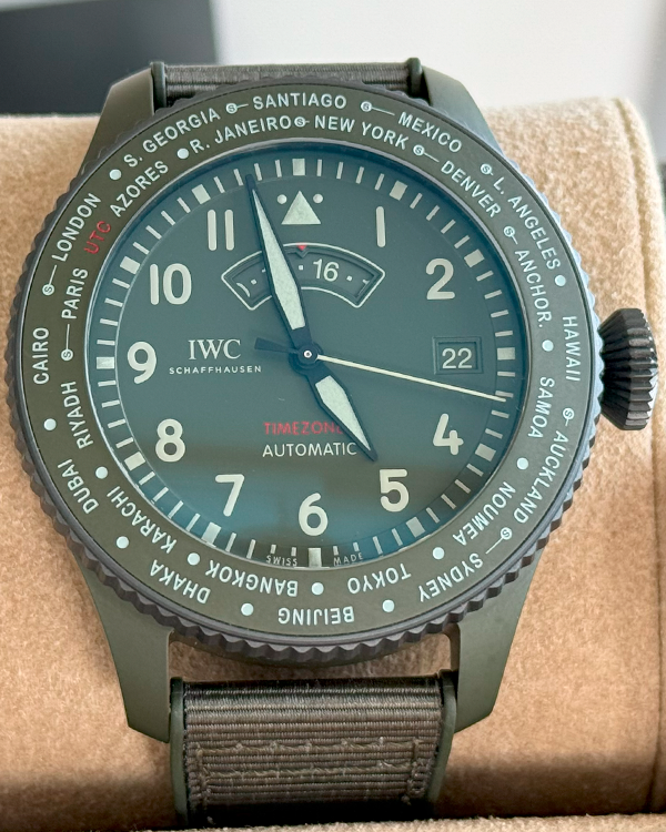 2024 IWC Schaffhausen Pilot Chronograph Top Gun "Timezoner" 46MM Green Dial Textile Strap (IW395601)