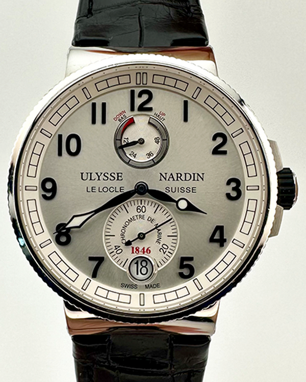 Ulysse Nardin Marine Chronometer Manufacture 43MM Silver Dial Leather Strap (1183-126/61)