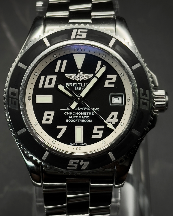 2010 Breitling Superocean 42MM Black Dial Steel Bracelet (A17364)