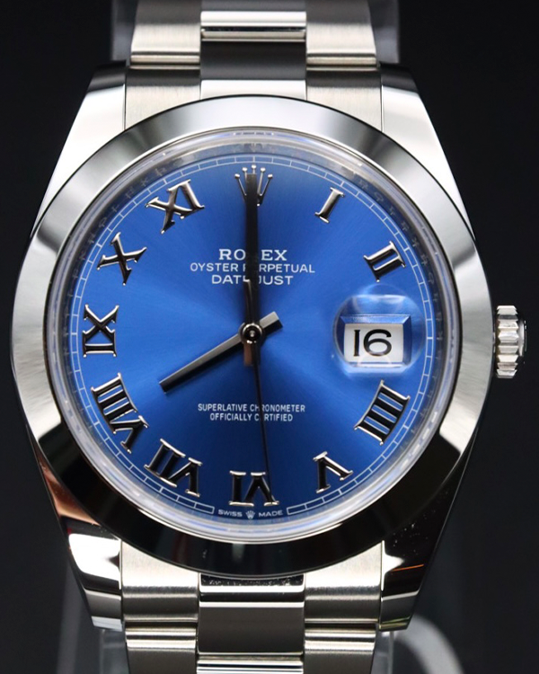 2021 Rolex Datejust 41 Oystersteel Azzurro Blue Roman Dial (126300)