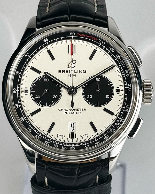 2018 Breitling Premier B01 Chronograph 42MM White Dial Leather Strap (AB0118221G1P1)