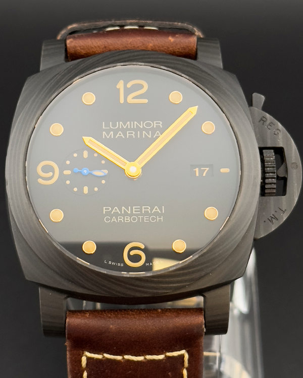 2018 Panerai Luminor Marina 1950 3 Days 44MM Black Dial Leather Strap (PAM00661)