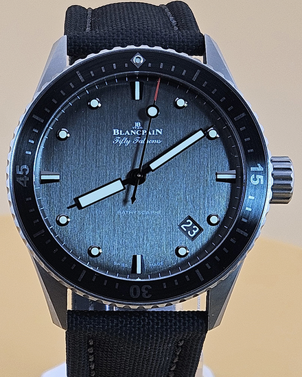 Blancpain Fifty Fathoms Bathyscaphe 43MM Anthracite Dial Sail Cloth Strap (50001210G52A)