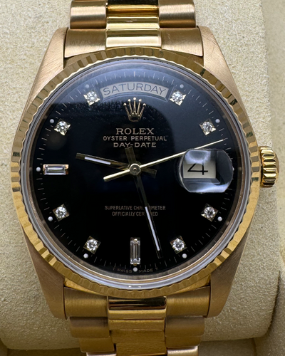 1988 Rolex Day-Date Vintage 36MM Black Dial Yellow Gold President Bracelet (18038)