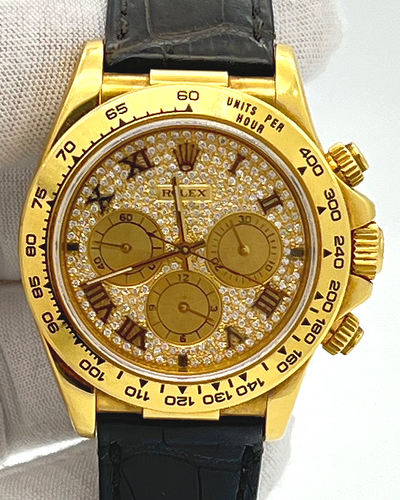 Rolex Cosmograph Daytona "Zenith" 40MM Aftermarket Diamond Pavé Dial Leather Strap (16518)