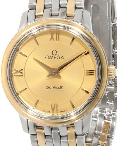 2023 Omega DeVille Prestige 27.4MM Quartz Champagne Dial Two-Tone Steel/Yellow Gold Bracelet (424.20.27.60.08.001)