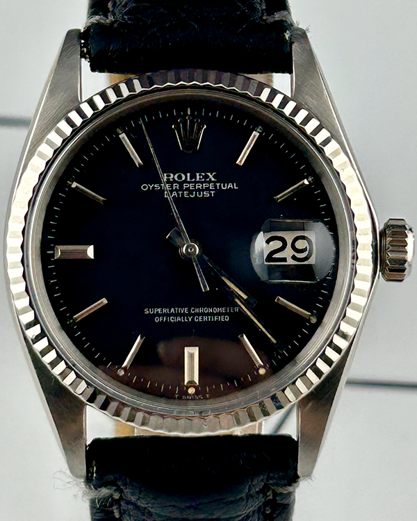 Rolex Datejust 36MM Black Dial Aftermarket Leather Strap (1601)