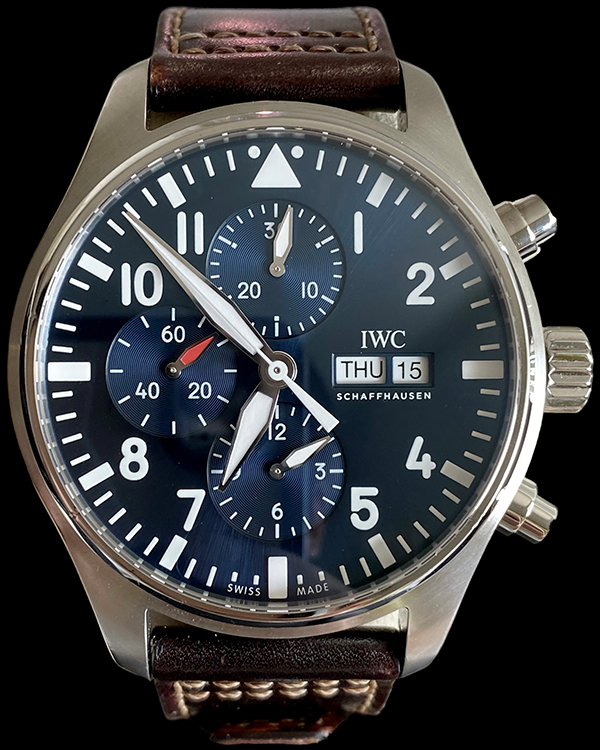 No Reserve - 2017 IWC Schaffhausen Pilot  Chronograph "Le Petit Prince" 43MM Blue Dial Leather Strap (IW377714)