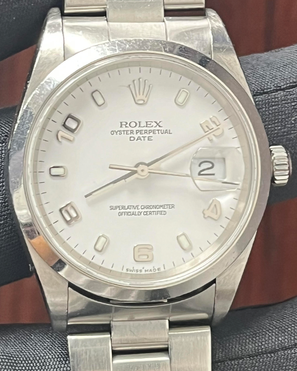 Rolex Oyster Perpetual Date Vintage 34MM Silver Dial Oyster Bracelet (15200)