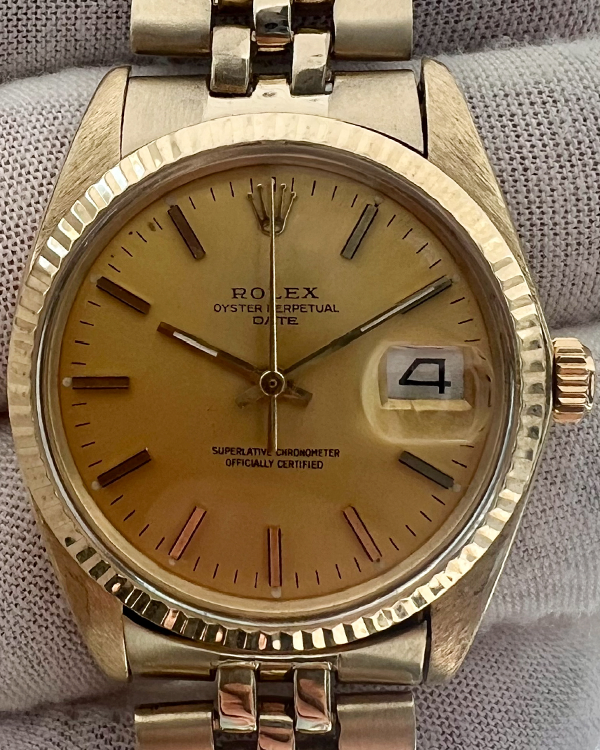 Rolex Oyster Perpetual Date 34MM Champagne Dial Yellow Gold Jubilee Bracelet (1500)