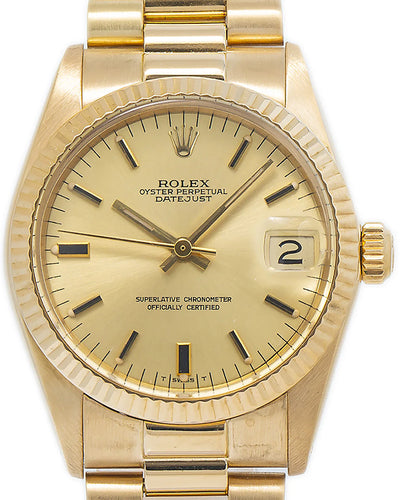 Rolex Datejust Vintage 31MM Champagne Dial Yellow Gold President Bracelet (6827)