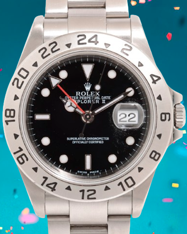 Rolex Explorer II 40MM Black Dial Steel Bracelet (16570)