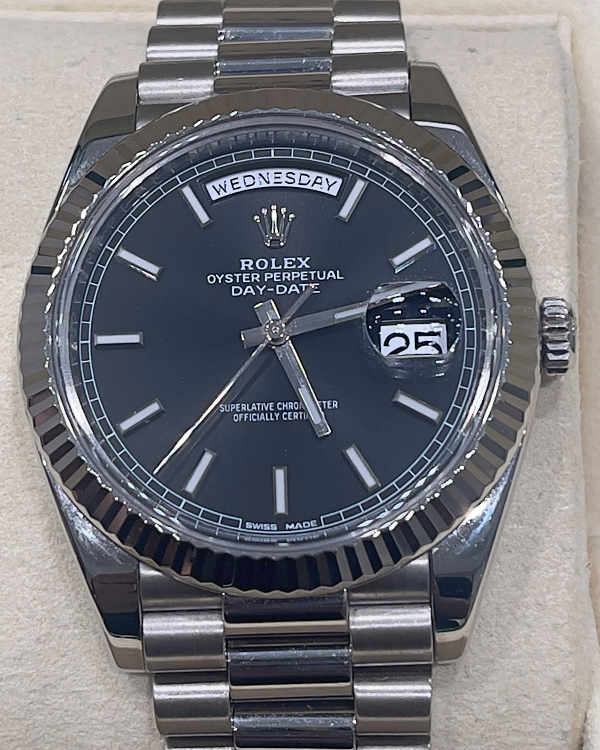 2018 Rolex Day-Date White Gold President Bracelet Black Dial (228239)